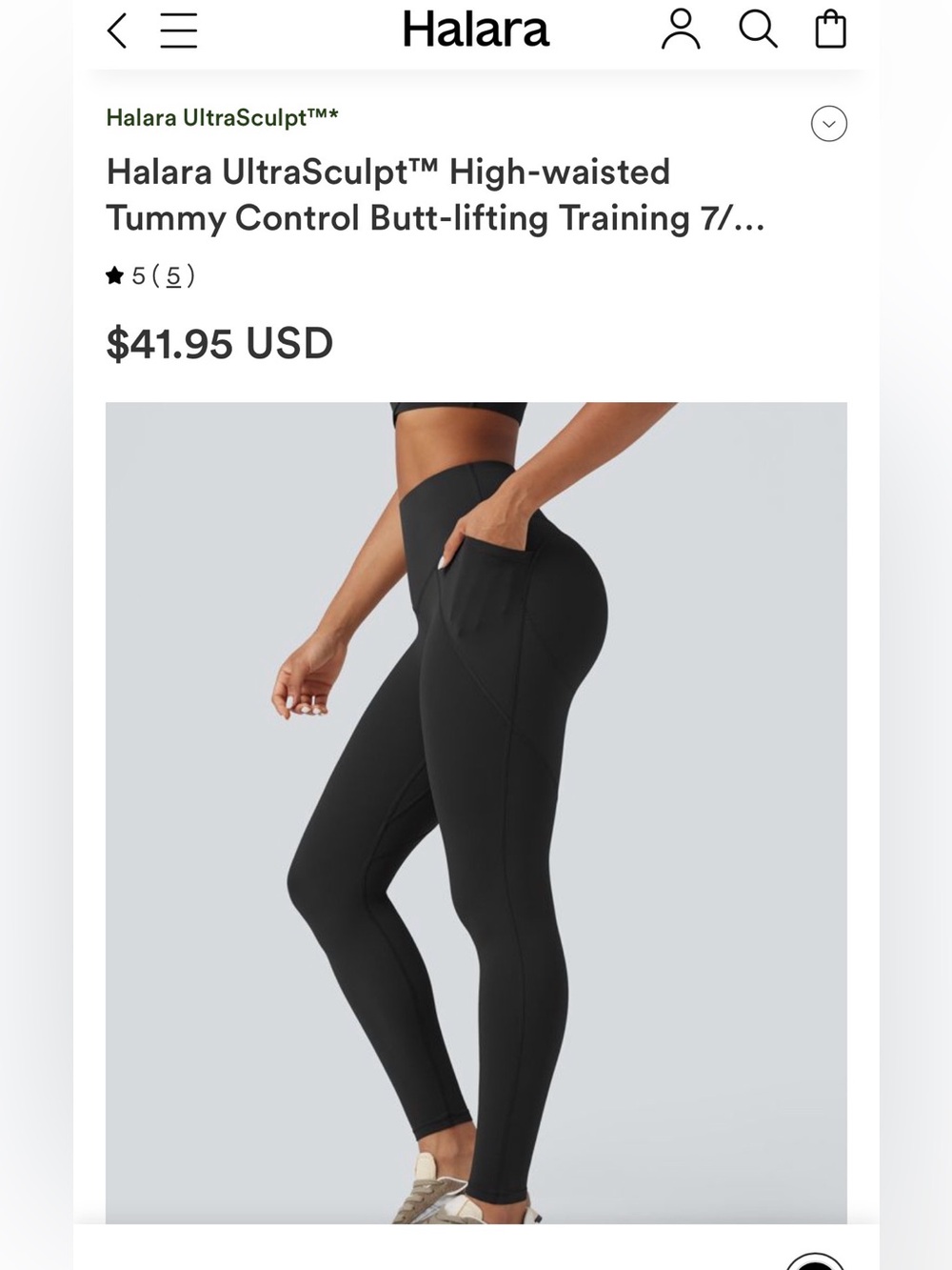 NWT HALARA Black UltraSculpt High-Waist Butt-Lifting Leggings with Side Pocket